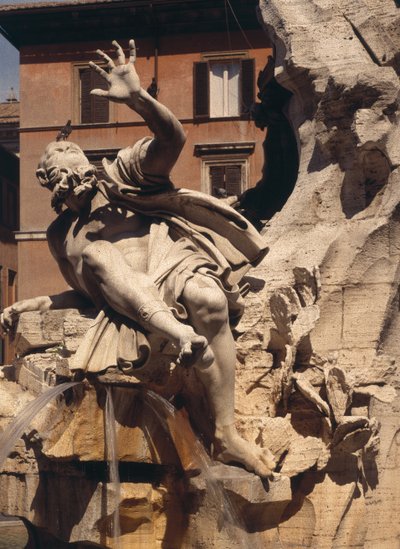 The Fountain of the Four Rivers, detalj av figuren som representerer elveplaten, 1648-51 steindetalj av 96887 av Gian Lorenzo Bernini
