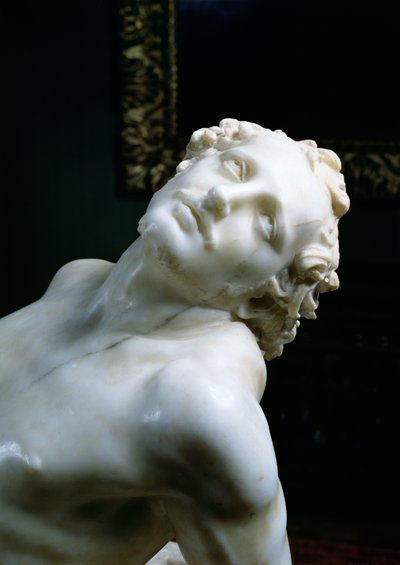 The Martyrdom of St. Lawrence, detalj av helgenens hode, 1613 marmordetalj av 106230 av Gian Lorenzo Bernini