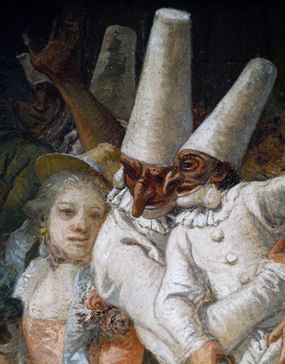 Pulcinella og akrobater, detalj av Giandomenico  Tiepolo