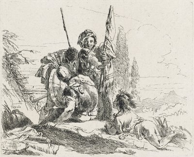 Tre soldater og en gutt, 1749 av Giovanni Domenico Tiepolo