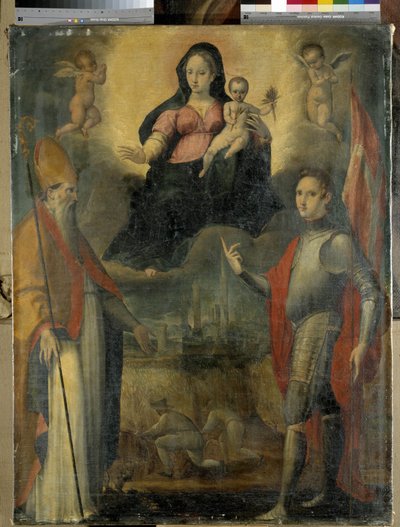 Madone og barn med helgenene Mercuriale (skytshelgen for byen Forli) og Valeriano (olje på panel) av Gianfrancesco Modigliani