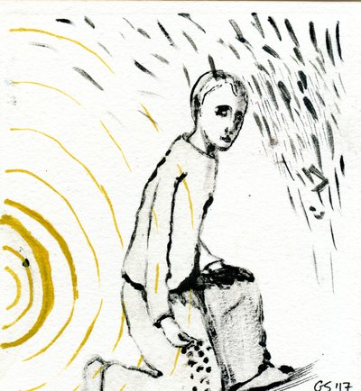 Between the Sun and the Rain, 2017 (olje på papir) av Gigi Sudbury