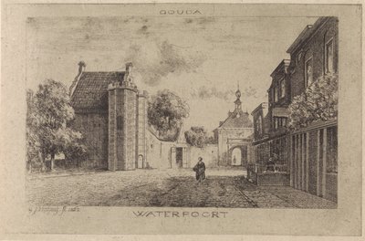 Utsikt over Waterpoort i Gouda av Gijsbertus Johannes Verspuy