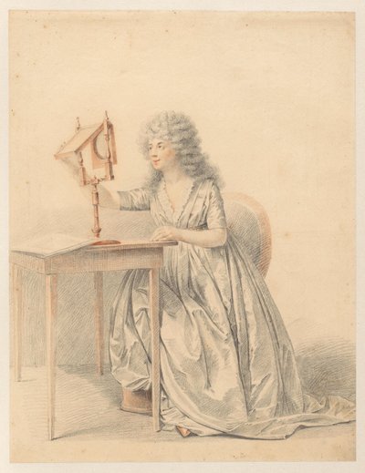 Figurstudie av en sittende kvinne med et optisk speil av Gijsbertus Johannus van den Berg