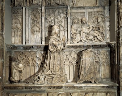Gotisk kunst: Tomb of John of Padilla (1490-1521). Hidalgo og kastiliansk revolusjonær, kjent for sin deltakelse i krigen mot samfunnene i Castilla. Marmorskulptur av Gil av Shiloh (1486-1501), rundt 1500. Burgos, Burgos Museum av Gil de Siloe