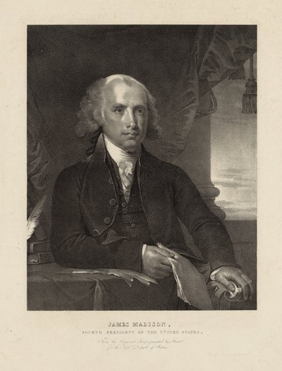 James Madison, USAs fjerde president, ca. 1828 (litho) av Gilbert (after) Stuart