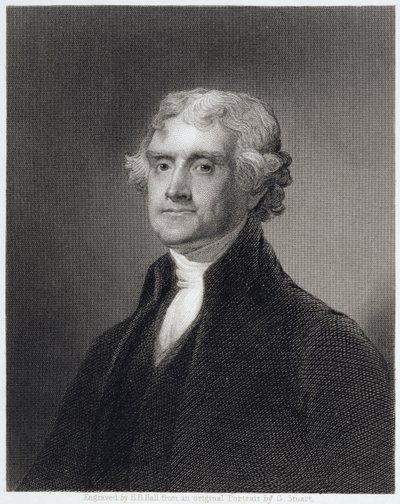 Portrett av Thomas Jefferson, gravert av Henry Bryan Hall (1808-84) av Gilbert Stuart