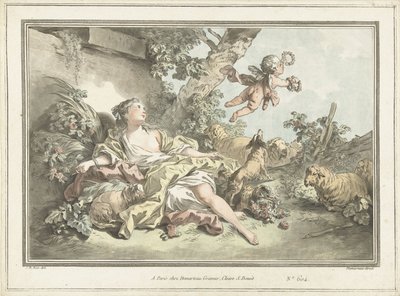 Gjeterinne med Amor som flyr bort av Gilles Antoine Demarteau