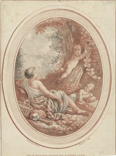Bacchanal med nymfe og putti nær trær av Gilles Demarteau