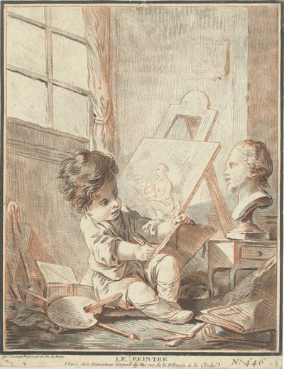 Barn som maler i studio Le peintre (tittel på objekt) av Gilles Demarteau