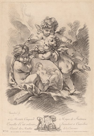 Allegori om å male med tre kjeruber (99) av Gilles Demarteau the Elder after François Boucher