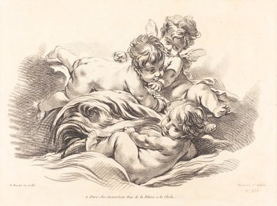 Tre kjeruber som spiller på Dolphin Like Wave av Gilles Demarteau, the Elder after François Boucher