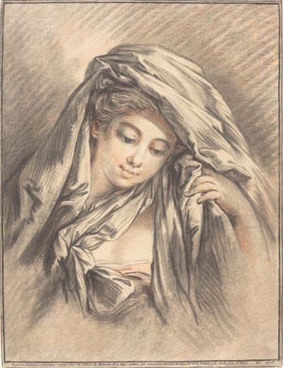 Ung kvinne med hodet dekket av Gilles Demarteau, the Elder after François Boucher