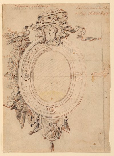 Design for en oval ramme med temaet Venus Victorious av Gilles Marie Oppenord