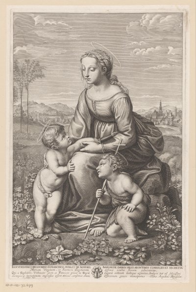 Maria med barn og døperen Johannes i et englandskap av Gilles Rousselet