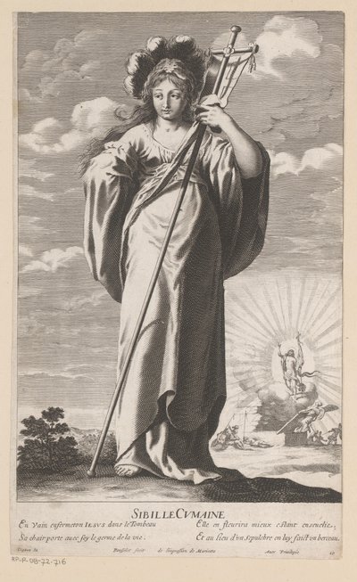 Sibyll av Cumae, med Kristi oppstandelse i bakgrunnen Sibyl Cumaine (tittel på objekt) Sibyls (serietittel) Les Sibylles (serietittel) av Gilles Rousselet