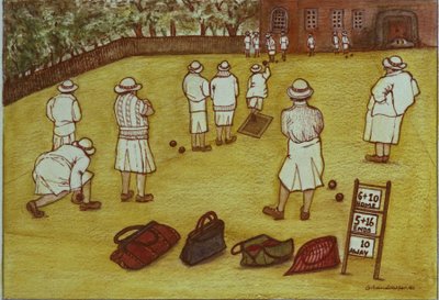 Bowling, 1988 (akvarell på papir) av Gillian Lawson