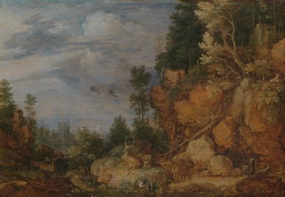 Steinete landskap med hjort og geiter av Gillis Claesz de Hondecoeter