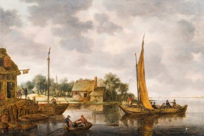 Et elvelandskap med en ferge, ca. 1640-tallet (olje på panel) av Gillis Peeters