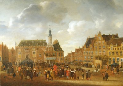 Kunngjøringen av fredstraktaten i Munster i 1648 fra balkongen til rådhuset i Haarlem av Gillis Rombouts