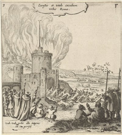 Merke i Roma Brenning og total ødeleggelse av byen Roma (tittel på objekt) av Gillis van Scheyndel (I)