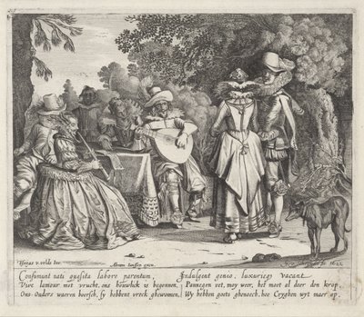 Musikkskapende elegant selskap i friluft av Gillis van Scheyndel (I)