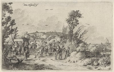 Vogn og ryttere på landevei Lukt Landskap med de fem sansene (serietittel) av Gillis van Scheyndel (I)