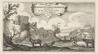 Titteltrykk av tolv landskap med figurer Eenighe Playsante Lantschapkens (tittel på objekt) Tolv landskap med figurer (serietittel) av Gillis van Scheyndel (I)