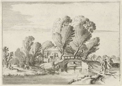 To turgåere ved en kanal Syv landskap (serietittel) av Gillis van Scheyndel (I)