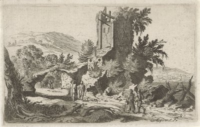 Turgåere ved en ruin Seks landskap (serietittel) av Gillis van Scheyndel (I)