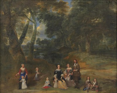 Familiegruppe i et landskap av Gillis van Tilborgh