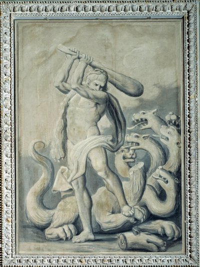 Hercules kutter av de syv hodene til Hydra (maleri av Gio Batta Celle
