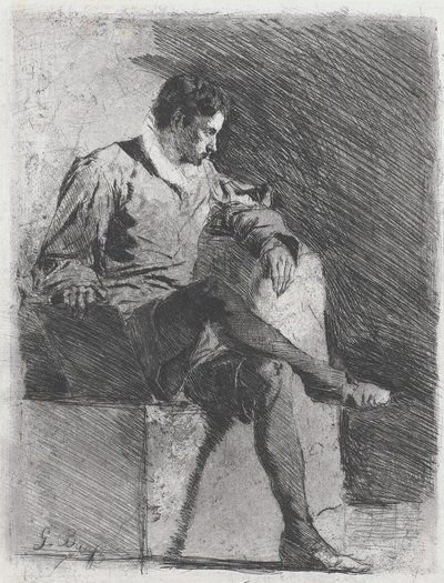Sittende mann i kostyme fra sekstende århundre, ca. 1878. av Gioacchino Banfi