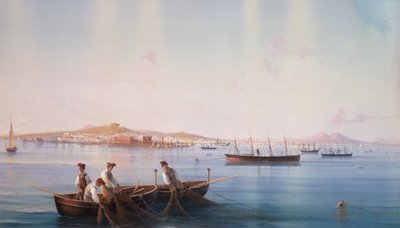 Utsikt over Napoli fra havet (kroppsfarge på papir) av Gioacchino La Pira