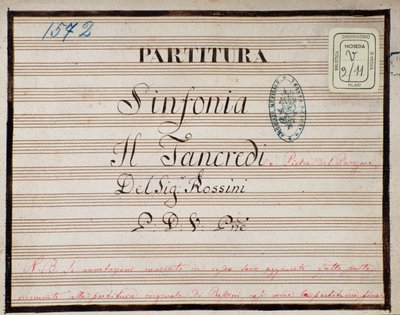 Noter til den reduserte symfonien for pianoet til Tancredi, opera av Gioacchino Rossini av Gioachino Rossini