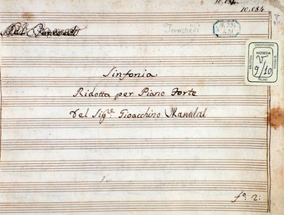 Noter til den reduserte symfonien for pianoet til Tancredi, opera av Gioacchino Rossini av Gioachino Rossini