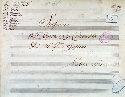 Tittelside med partitur av fiolin for symfoni i Askepott, eller Goodness Triumphant av Gioachino Rossini av Gioachino Rossini