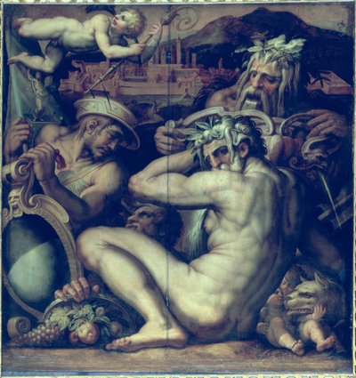 Allegori om byene Sansepolcro og Anghiari fra taket på Salone dei Cinquecento av Giorgio (and workshop) Vasari