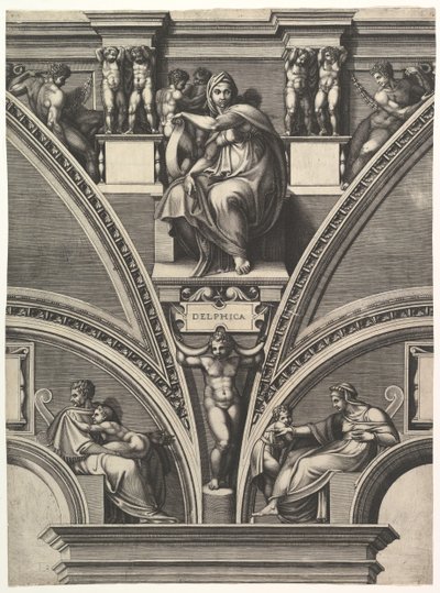 The Delphic Sibyl, fra serien med profeter og sibyller i det sixtinske kapell, 1570-75. av Giorgio Ghisi