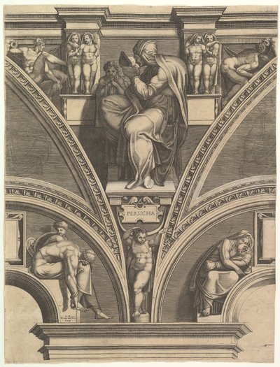 Den persiske sibyllen, fra serien med profeter og sibyller i det sixtinske kapell, 1570-75. av Giorgio Ghisi