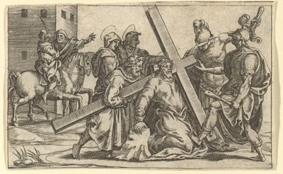The Virgin of Sorrows: Christ Bearing the Cross, en av ni omkringliggende avdelinger f..., innen 1575. av Giorgio Ghisi