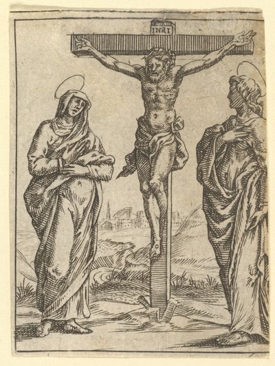 The Virgin of Sorrows: The Crucifixion, en av ni omkringliggende rom fra V..., innen 1575. av Giorgio Ghisi