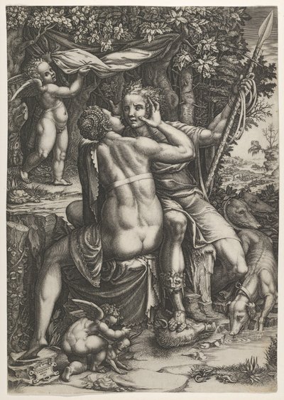 Venus og Adonis, ca. 1570 av Giorgio Ghisi