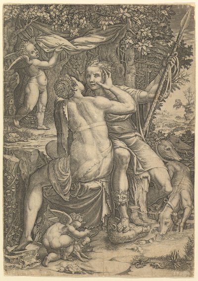 Venus og Adonis, ca. 1570. av Giorgio Ghisi