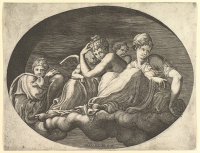 Venus and Cupid, Two Other Goddesses, and a Putto, fra en serie på åtte komposisjoner fra..., 1560-tallet. av Giorgio Ghisi