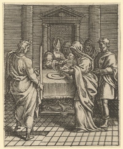 Virgin of Sorrows: The Presentation in the Temple, en av ni omkringliggende avdelinger..., innen 1575. av Giorgio Ghisi