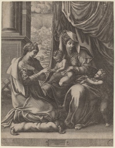 Det mystiske ekteskapet til Saint Catherine av Giorgio Ghisi after Francesco Primaticcio