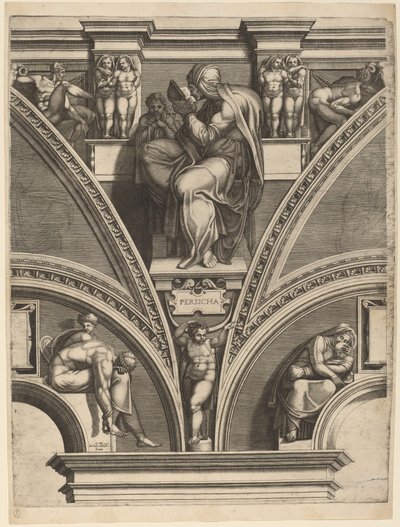 Den persiske sibyllen av Giorgio Ghisi after Michelangelo