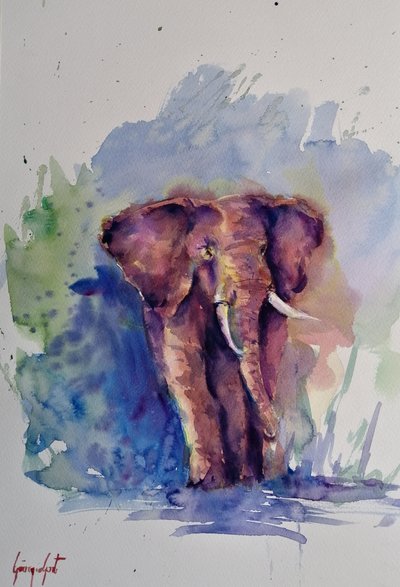 Majestetisk elefant i akvarell av Giorgio Gosti