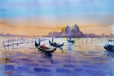 Venezianske gondoler ved solnedgang av Giorgio Gosti